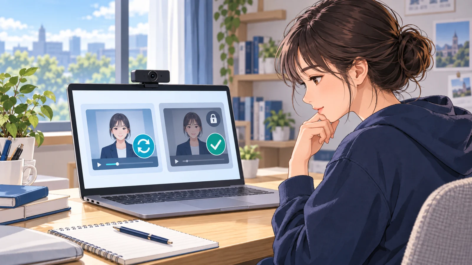 HireVue録画面接の練習と本番送信を分けて確認する画面のイラスト