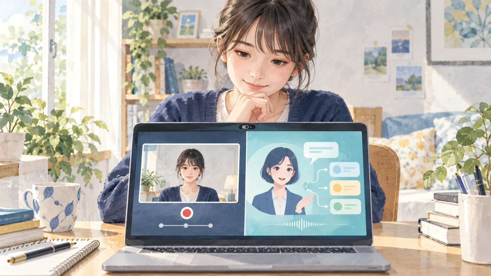 録画型と対話型のAI面接で逆質問の有無を確認するイラスト