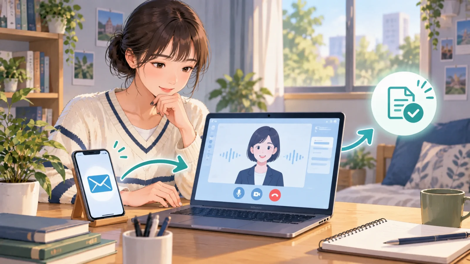 中断したSHaiNを再開メールから続ける流れのイラスト